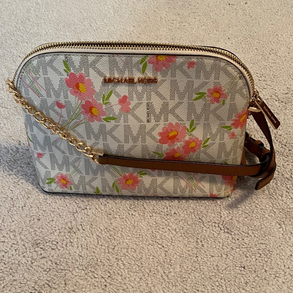 Michael Kors Monogram Floral Crossbody Bag - Cream and Pink